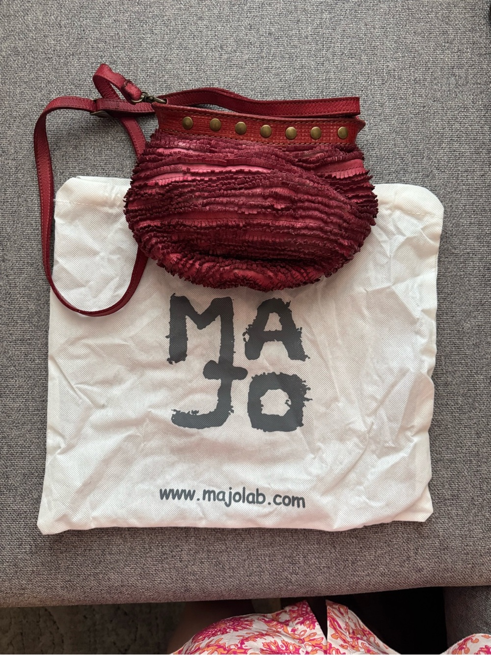 Red Textured Ruffle Crossbody Bag